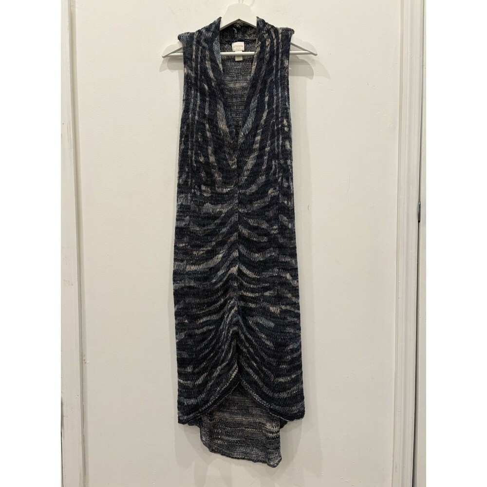 CHICO'S SIZE 0 ABSTRACT TWEED VIENNA VEST SWEATER SLEEVELESS BLUE COMBO